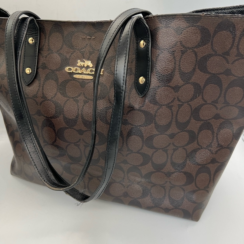 Coach Brown and Black Signature Canvas Tote - Picture 3 of 9